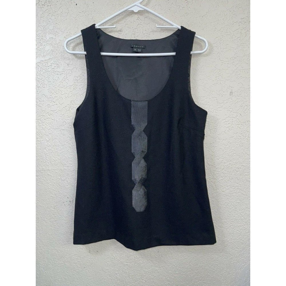 theory Wool Tank Blouse Black Career Top Lined - Picture 2 of 8